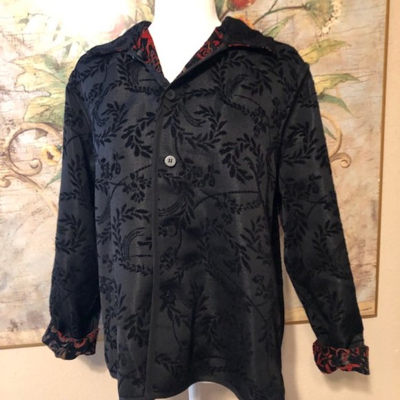 Sz 3 XL Chico's Black & Red Tapestry Embroidered Patchwork Reversible Jacket - Picture 4 of 16